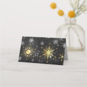 Xmas Golden Snowflakes op zwarte achtergrond Plaatskaartje (Achterkant)