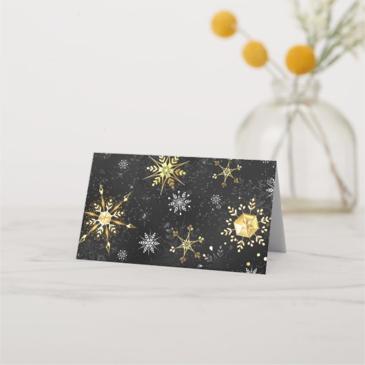 Xmas Golden Snowflakes op zwarte achtergrond Plaatskaartje (Voorkant)