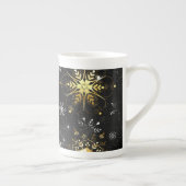 Xmas Golden Snowflakes op zwarte achtergrond Porselein Kop (Rechts)