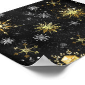 Xmas Golden Snowflakes op zwarte achtergrond Poster (Hoek)
