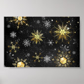 Xmas Golden Snowflakes op zwarte achtergrond Poster (Voorkant)