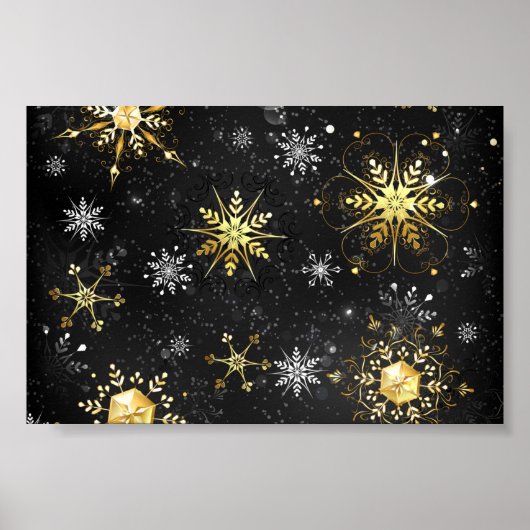 Xmas Golden Snowflakes op zwarte achtergrond Poster (Voorkant)