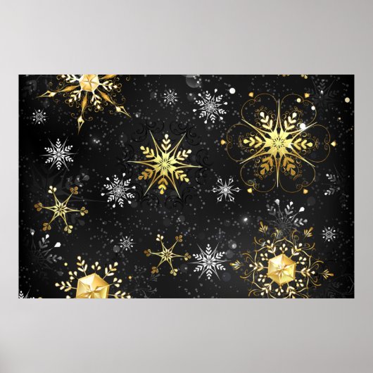 Xmas Golden Snowflakes op zwarte achtergrond Poster (Voorkant)