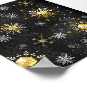 Xmas Golden Snowflakes op zwarte achtergrond Poster (Hoek)