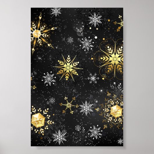 Xmas Golden Snowflakes op zwarte achtergrond Poster (Voorkant)