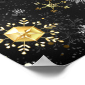 Xmas Golden Snowflakes op zwarte achtergrond Poster (Hoek)