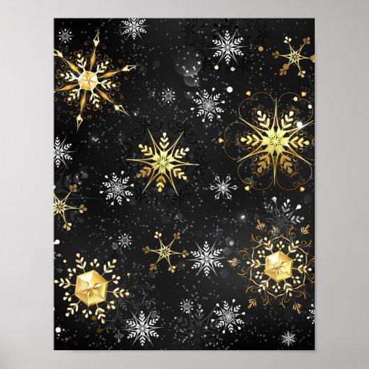 Xmas Golden Snowflakes op zwarte achtergrond Poster (Voorkant)