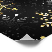 Xmas Golden Snowflakes op zwarte achtergrond Poster (Hoek)