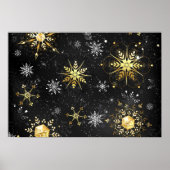 Xmas Golden Snowflakes op zwarte achtergrond Poster (Voorkant)