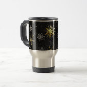 Xmas Golden Snowflakes op zwarte achtergrond Reisbeker (Voorkant links)