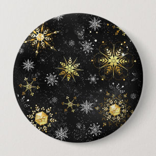Xmas Golden Snowflakes op zwarte achtergrond Ronde Button 4,0 Cm