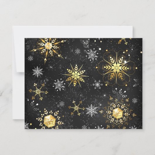 Xmas Golden Snowflakes op zwarte achtergrond RSVP Kaartje (Voorkant)