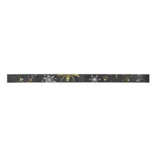 Xmas Golden Snowflakes op zwarte achtergrond Satijnen Lint