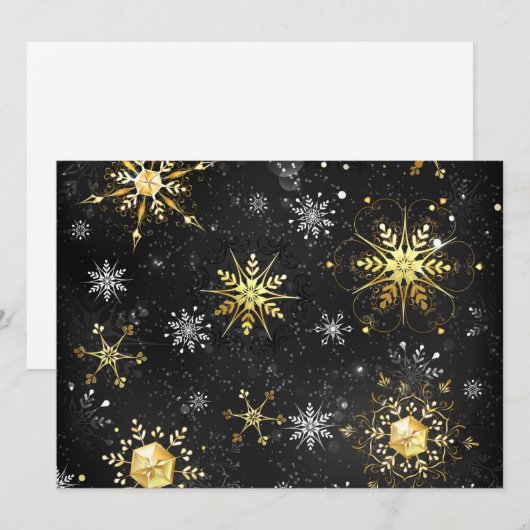 Xmas Golden Snowflakes op zwarte achtergrond Save The Date (Voorkant / Achterkant)