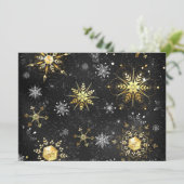 Xmas Golden Snowflakes op zwarte achtergrond Save The Date (Staand voorkant)