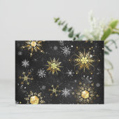 Xmas Golden Snowflakes op zwarte achtergrond Save The Date (Staand voorkant)