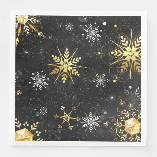 Xmas Golden Snowflakes op zwarte achtergrond Servet (Voorkant)