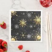 Xmas Golden Snowflakes op zwarte achtergrond Servet (Insitu)