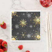 Xmas Golden Snowflakes op zwarte achtergrond Servet (Insitu)