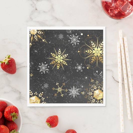 Xmas Golden Snowflakes op zwarte achtergrond Servet (Insitu)