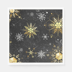 Xmas Golden Snowflakes op zwarte achtergrond Servet