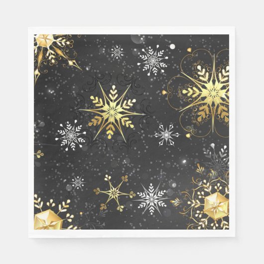 Xmas Golden Snowflakes op zwarte achtergrond Servet (Voorkant)