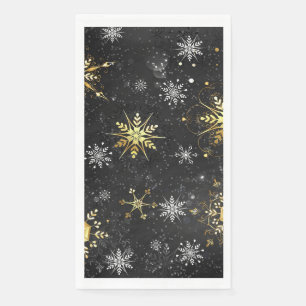 Xmas Golden Snowflakes op zwarte achtergrond Servet