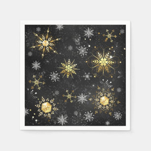 Xmas Golden Snowflakes op zwarte achtergrond Servet