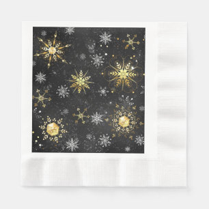 Xmas Golden Snowflakes op zwarte achtergrond Servet