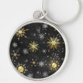 Xmas Golden Snowflakes op zwarte achtergrond Sleutelhanger (Voorkant)
