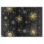 Xmas Golden Snowflakes op zwarte achtergrond Snijplank (Voorkant)