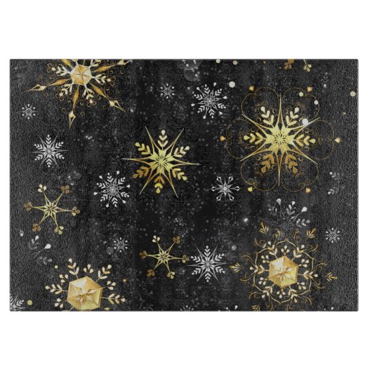 Xmas Golden Snowflakes op zwarte achtergrond Snijplank (Voorkant)