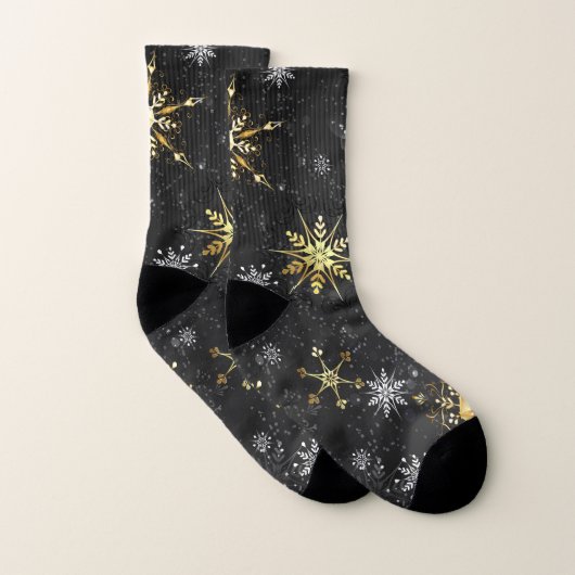 Xmas Golden Snowflakes op zwarte achtergrond Sokken (Paar)