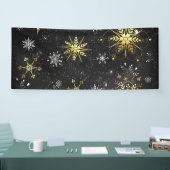Xmas Golden Snowflakes op zwarte achtergrond Spandoek (Beurs)
