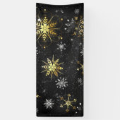 Xmas Golden Snowflakes op zwarte achtergrond Spandoek (Verticaal)