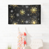 Xmas Golden Snowflakes op zwarte achtergrond Spandoek (Insitu)