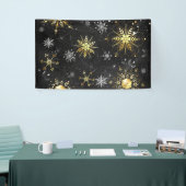 Xmas Golden Snowflakes op zwarte achtergrond Spandoek (Beurs)