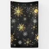 Xmas Golden Snowflakes op zwarte achtergrond Spandoek (Verticaal)