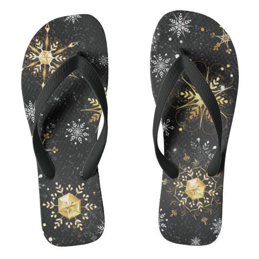 Xmas Golden Snowflakes op zwarte achtergrond Teenslippers (Voetbed)