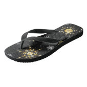 Xmas Golden Snowflakes op zwarte achtergrond Teenslippers (Schuin)