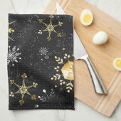 Xmas Golden Snowflakes op zwarte achtergrond Theedoek (Quarter Fold)