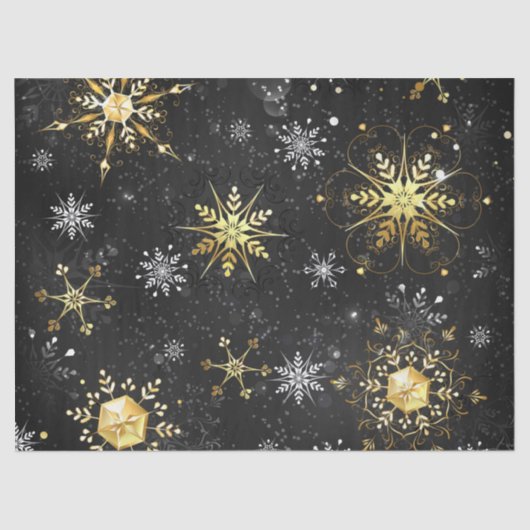 Xmas Golden Snowflakes op zwarte achtergrond Tissuepapier (Voorkant)