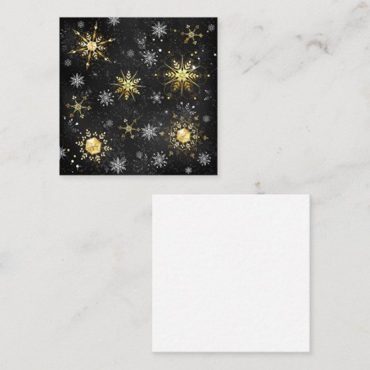 Xmas Golden Snowflakes op zwarte achtergrond Vierkante Visitekaartje (Voorkant / Achterkant)