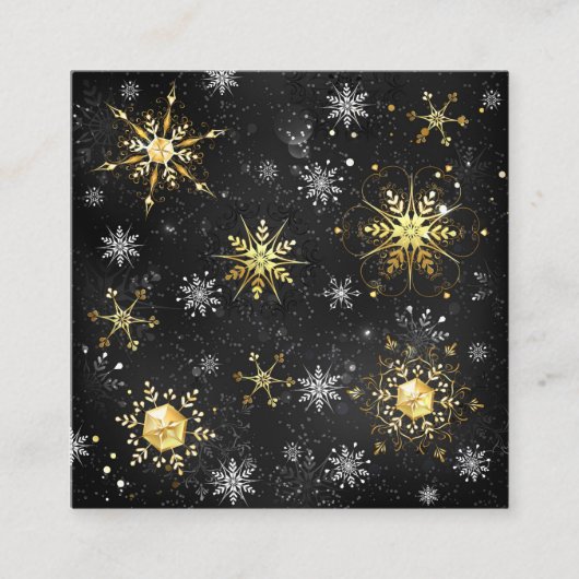 Xmas Golden Snowflakes op zwarte achtergrond Vierkante Visitekaartje (Voorkant)