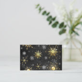 Xmas Golden Snowflakes op zwarte achtergrond Visitekaartje (Staand voorkant)