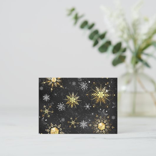 Xmas Golden Snowflakes op zwarte achtergrond Visitekaartje (Staand voorkant)