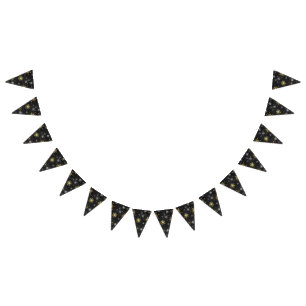 Xmas Golden Snowflakes op zwarte achtergrond Vlaggetjes