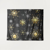 Xmas Golden Snowflakes op zwarte achtergrond Wandkleed (Voorkant (horizontaal))