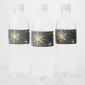 Xmas Golden Snowflakes op zwarte achtergrond Waterfles Etiket (Flessen)