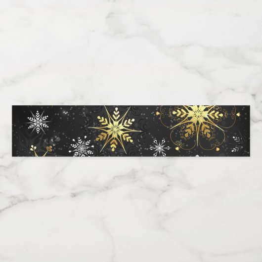 Xmas Golden Snowflakes op zwarte achtergrond Waterfles Etiket (Enkel label)